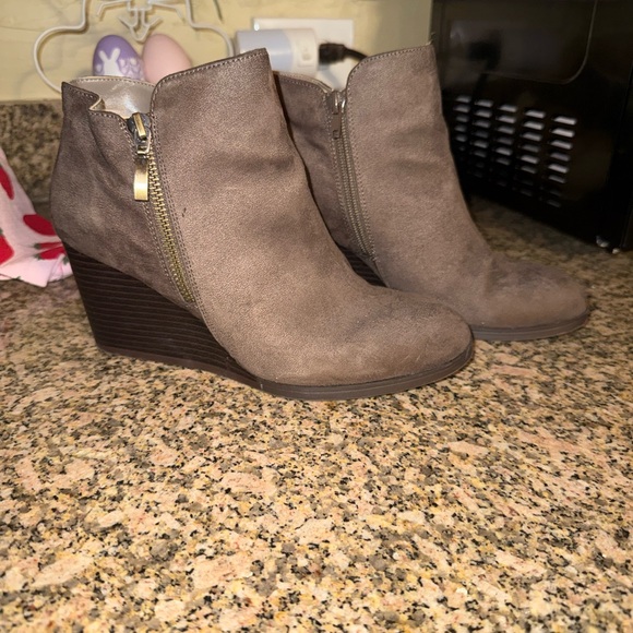 Style & Co. Shoes - Style & Co Brown Suede Wedge Ankle Booties – Size 7 – Side Zip